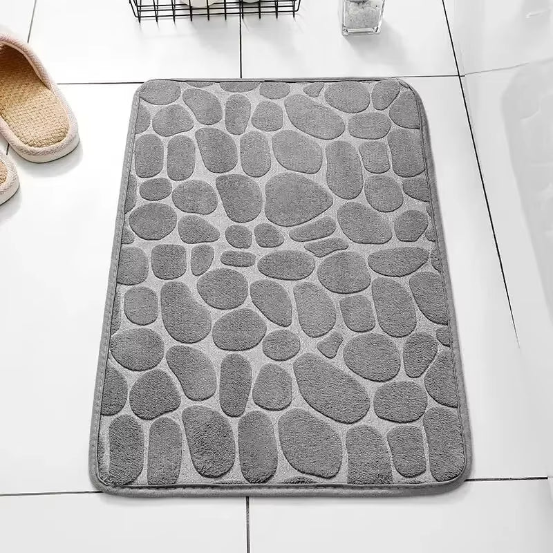 Memory Foam Embossed Velvet Non-Slip Cobblestone Floor Mat for Bathroom and Living Room Home Decor