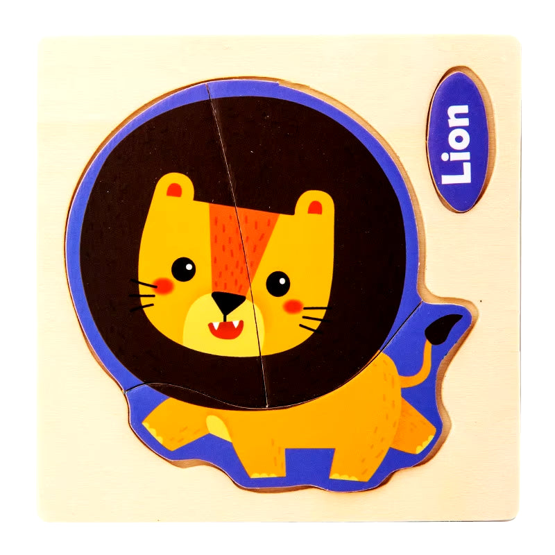 3D Wooden Cartoon Animal Jigsaw Puzzle for Early Learning - Educational Toy for Children