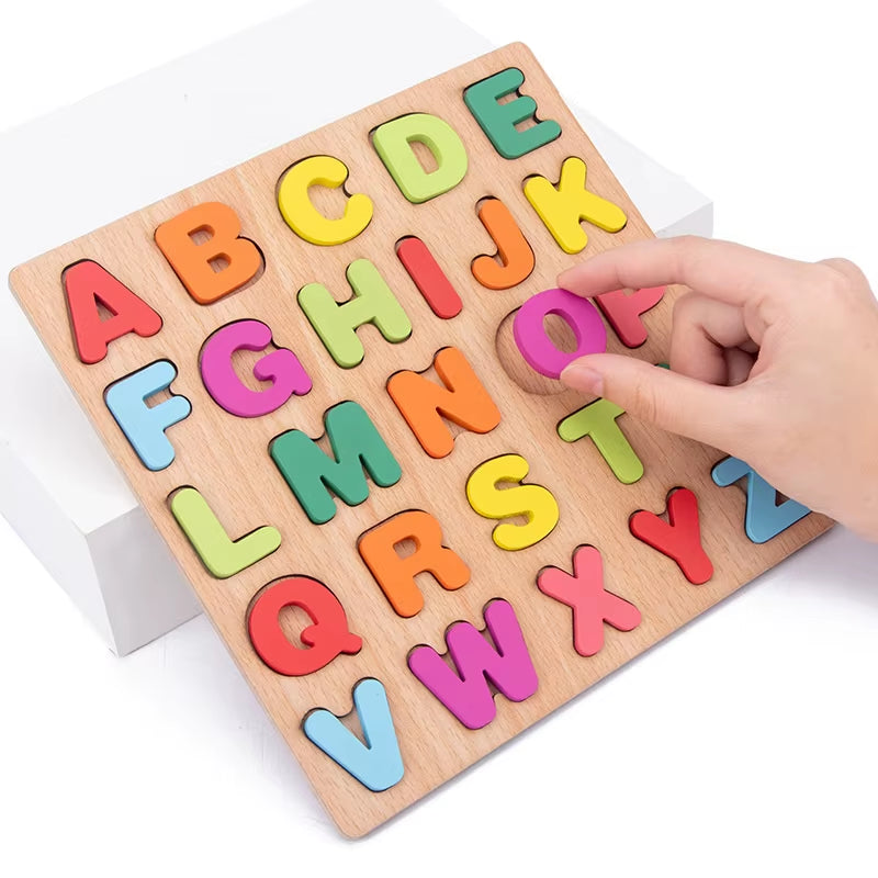 Wooden Alphabet and Number Shape Matching Puzzle Board for Early Childhood Education - 3D Educational Toy for Preschoolers