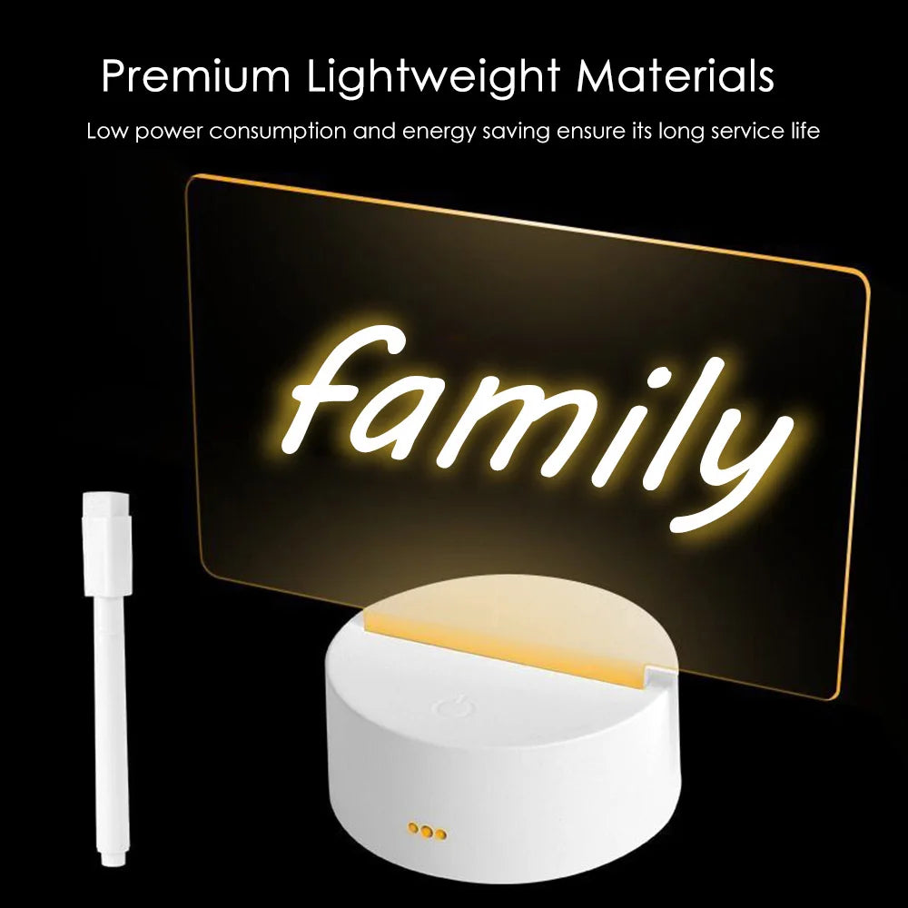 LED Night Light Message Board with Pen - USB and Battery Powered Desktop Lamp for Bedroom Decor and Children's Gifts
