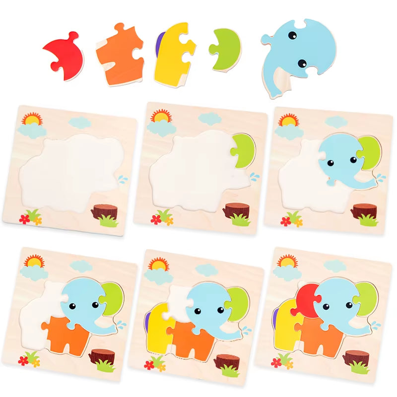 Montessori Educational Wooden 3D Animal Puzzle - Colorful Cognitive Development Game for Babies and Toddlers