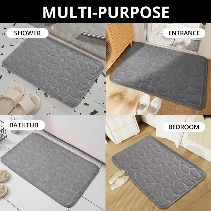 Memory Foam Embossed Velvet Non-Slip Cobblestone Floor Mat for Bathroom and Living Room Home Decor