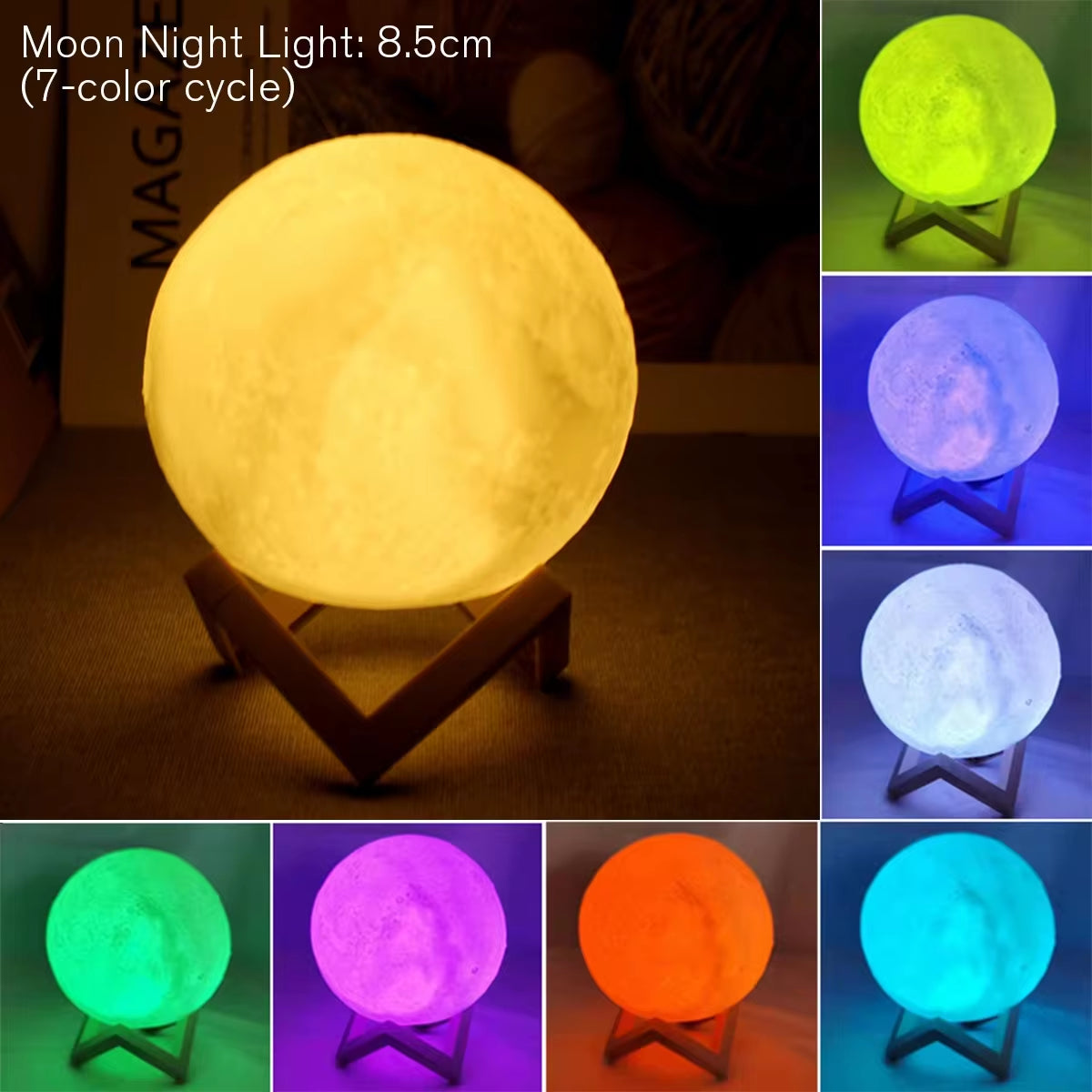 8cm LED Moon Lamp with Stand - Battery-Powered Starry Night Light for Bedroom Decor and Children's Gifts