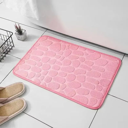 Memory Foam Embossed Velvet Non-Slip Cobblestone Floor Mat for Bathroom and Living Room Home Decor