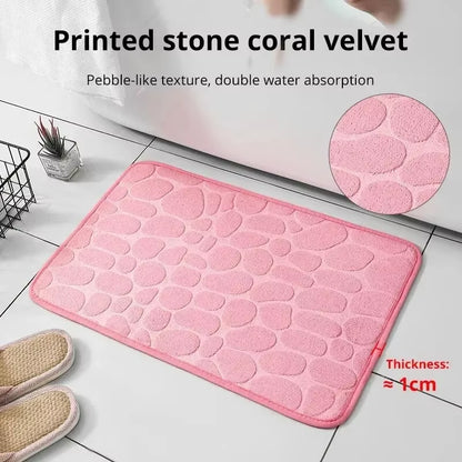 Memory Foam Embossed Velvet Non-Slip Cobblestone Floor Mat for Bathroom and Living Room Home Decor