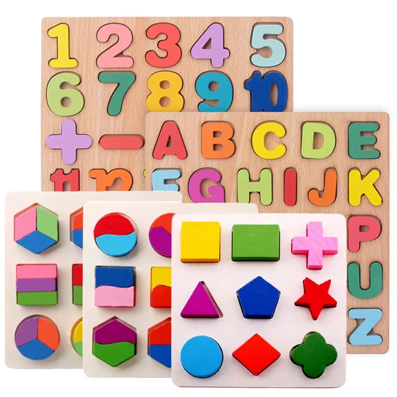 Wooden Alphabet and Number Shape Matching Puzzle Board for Early Childhood Education - 3D Educational Toy for Preschoolers