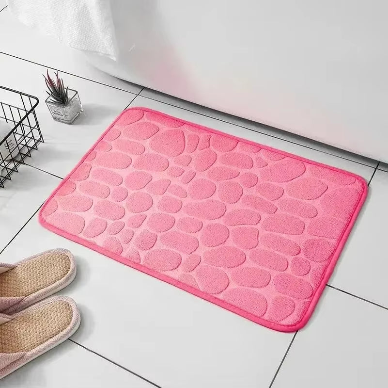 Memory Foam Embossed Velvet Non-Slip Cobblestone Floor Mat for Bathroom and Living Room Home Decor