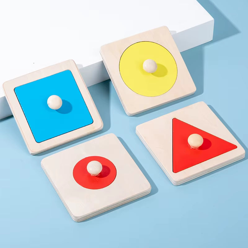 Montessori Colorful Geometry Grasping Board - Wooden Shape Sorting Toy for Educational Development in Babies and Children