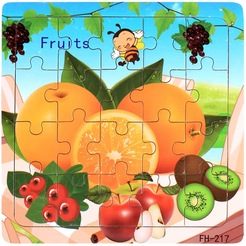 Montessori 3D Wooden Puzzle: Cartoon Animals and Vehicles 