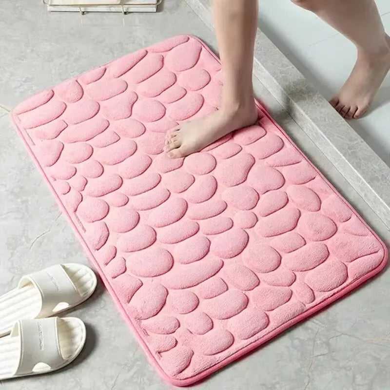 Memory Foam Embossed Velvet Non-Slip Cobblestone Floor Mat for Bathroom and Living Room Home Decor