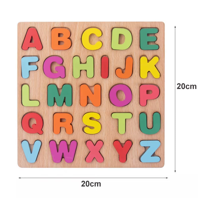 Wooden Alphabet and Number Shape Matching Puzzle Board for Early Childhood Education - 3D Educational Toy for Preschoolers