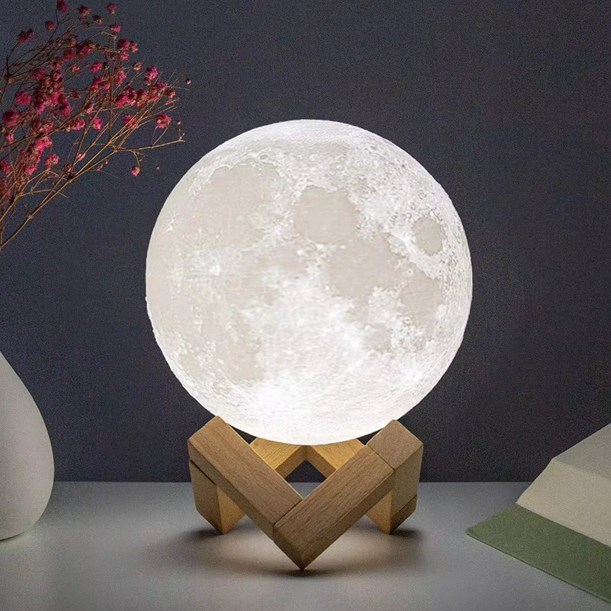 8cm LED Moon Lamp with Stand - Battery-Powered Starry Night Light for Bedroom Decor and Children's Gifts