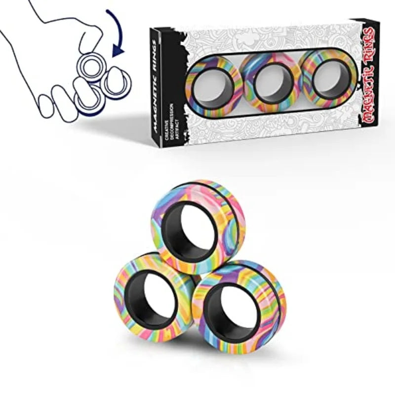 Magnetic Fidget Rings Set for Adults and Teens - 3-Piece Spinner Magnet Collection, Perfect Gift for All Ages