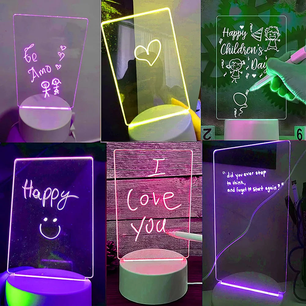 LED Night Light Message Board with Pen - USB and Battery Powered Desktop Lamp for Bedroom Decor and Children's Gifts