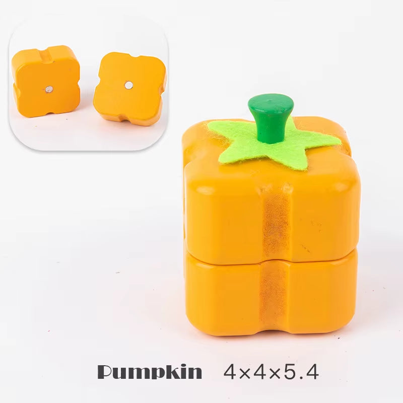 Magnetic Wooden Cutting Fruits and Vegetables Simulation Kitchen Playset - Montessori Educational Toy for Children