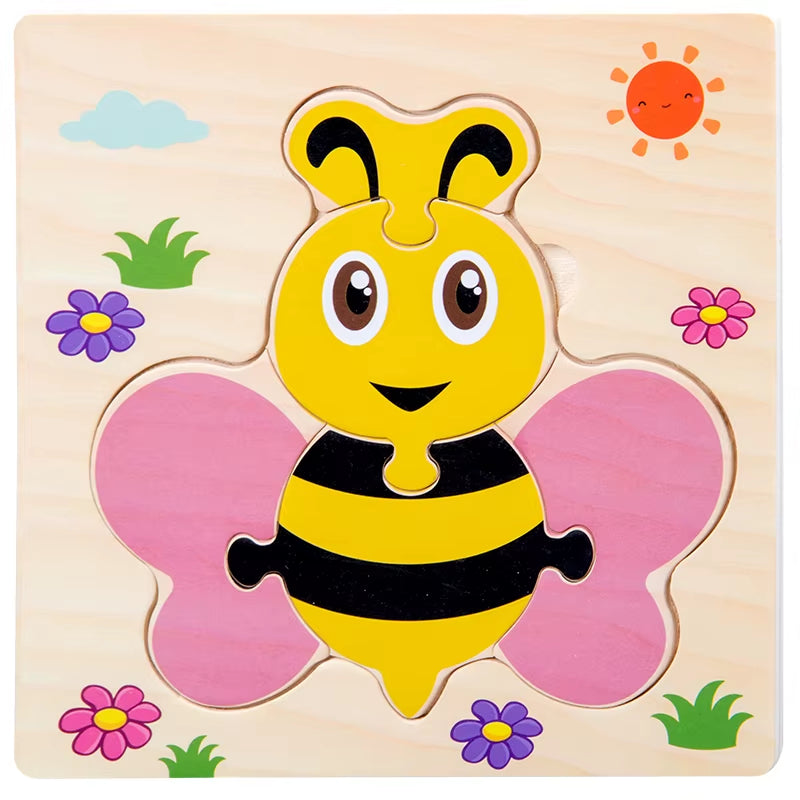 Montessori Educational Wooden 3D Animal Puzzle - Colorful Cognitive Development Game for Babies and Toddlers