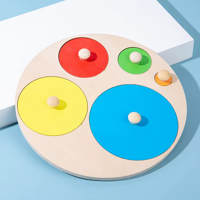 Montessori Colorful Geometry Grasping Board - Wooden Shape Sorting Toy for Educational Development in Babies and Children