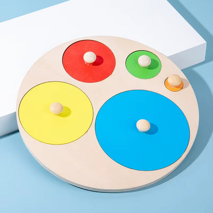 Montessori Colorful Geometry Grasping Board - Wooden Shape Sorting Toy for Educational Development in Babies and Children