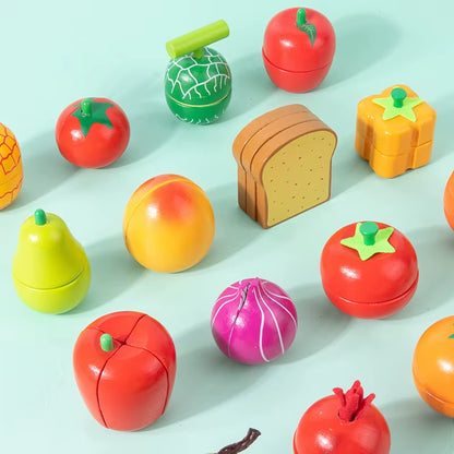 Magnetic Wooden Cutting Fruits and Vegetables Simulation Kitchen Playset - Montessori Educational Toy for Children