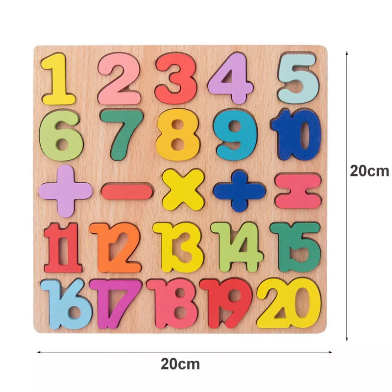 Wooden Alphabet and Number Shape Matching Puzzle Board for Early Childhood Education - 3D Educational Toy for Preschoolers