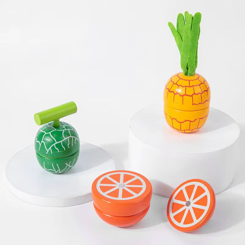 Magnetic Wooden Cutting Fruits and Vegetables Simulation Kitchen Playset - Montessori Educational Toy for Children