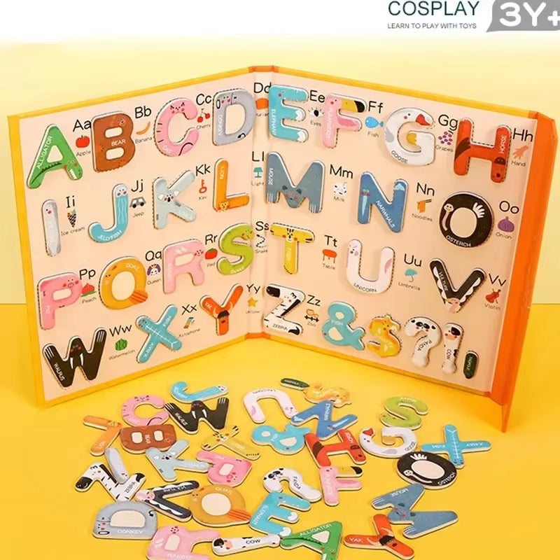 Children's Wooden Foldable Magnetic Puzzle Board for English Language Learning and Cognitive Development