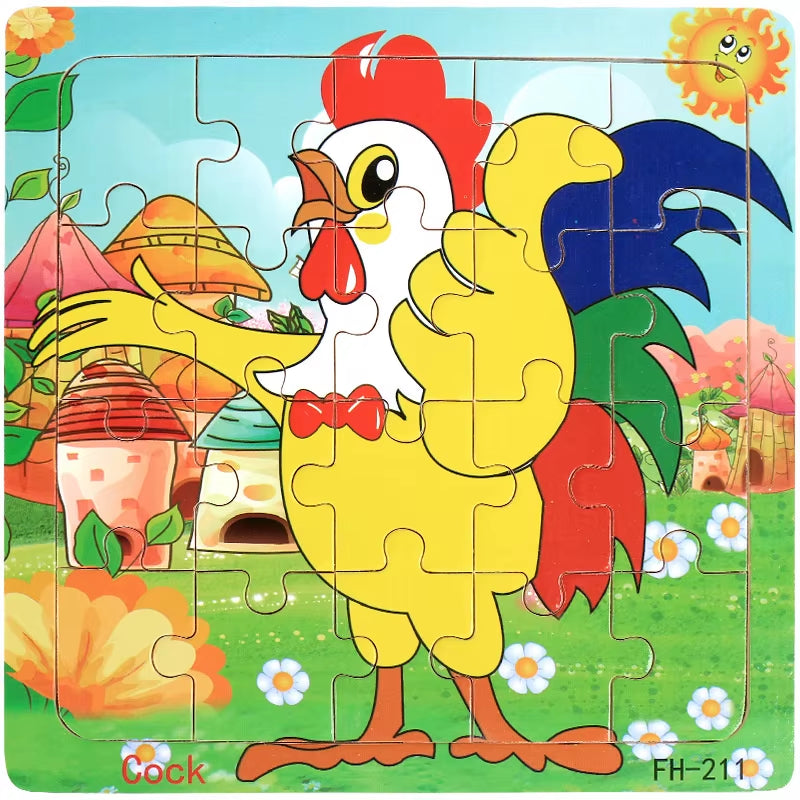 Montessori 3D Wooden Puzzle: Cartoon Animals and Vehicles 
