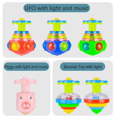 LED Illuminated Spinning Top Gyroscope Toy for Kids - Musical Launcher with Flashing Lights, Perfect for Birthday Party Favors