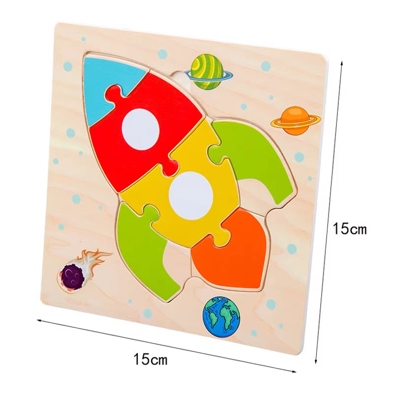 Montessori Educational Wooden 3D Animal Puzzle - Colorful Cognitive Development Game for Babies and Toddlers