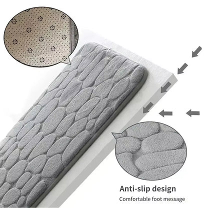 Memory Foam Embossed Velvet Non-Slip Cobblestone Floor Mat for Bathroom and Living Room Home Decor