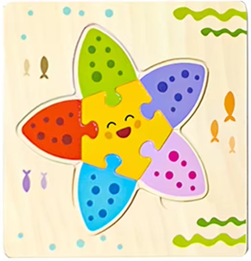 Montessori Educational Wooden 3D Animal Puzzle - Colorful Cognitive Development Game for Babies and Toddlers