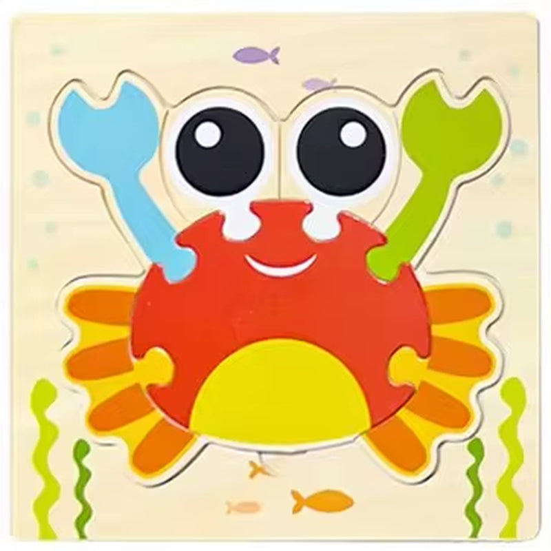 Montessori Educational Wooden 3D Animal Puzzle - Colorful Cognitive Development Game for Babies and Toddlers