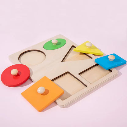 Montessori Colorful Geometry Grasping Board - Wooden Shape Sorting Toy for Educational Development in Babies and Children