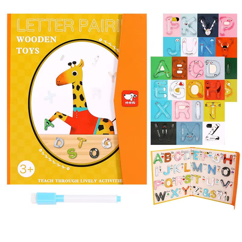 Children's Wooden Foldable Magnetic Puzzle Board for English Language Learning and Cognitive Development